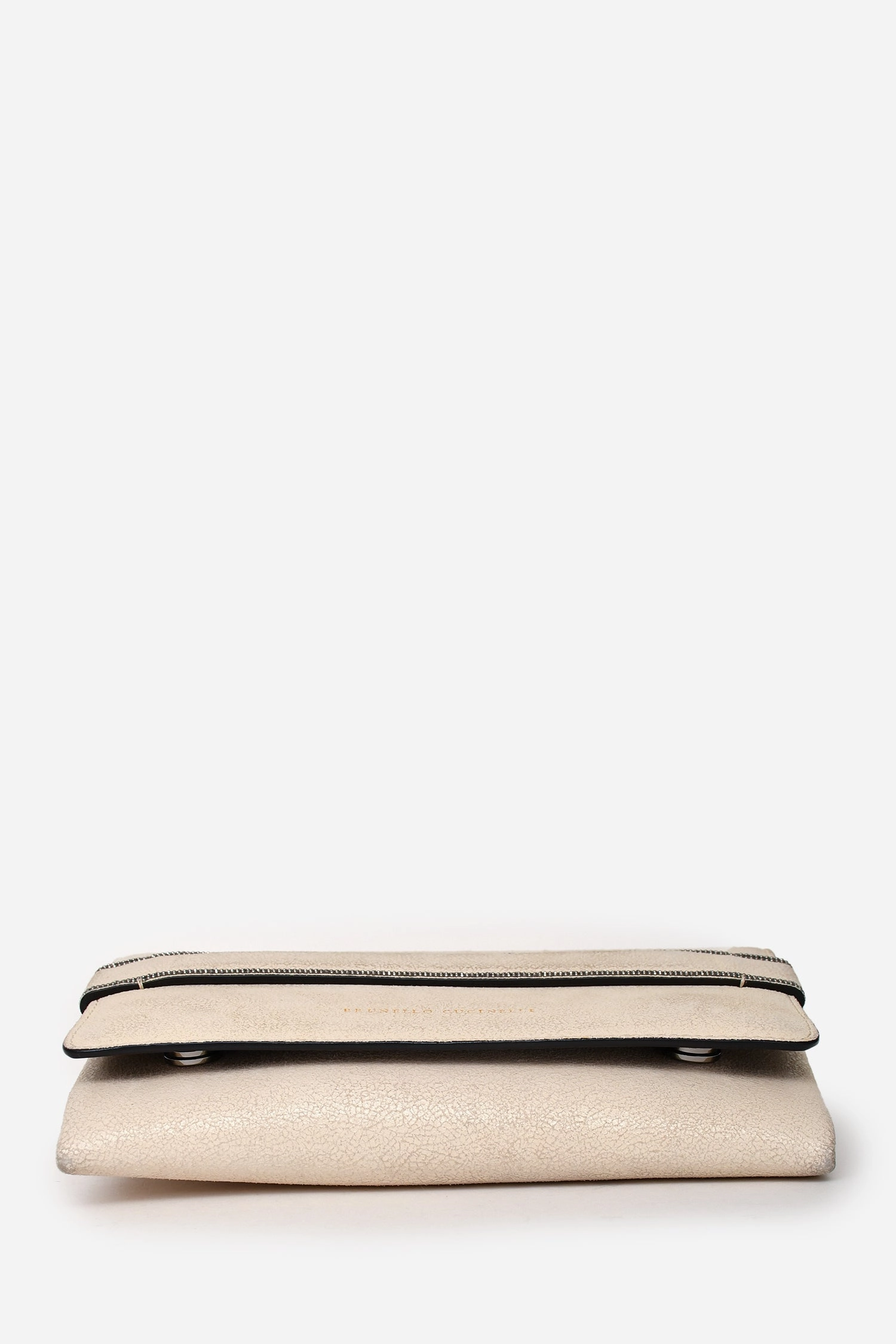 Brunello Cucinelli Cream Suede Beaded Flap Crossbody