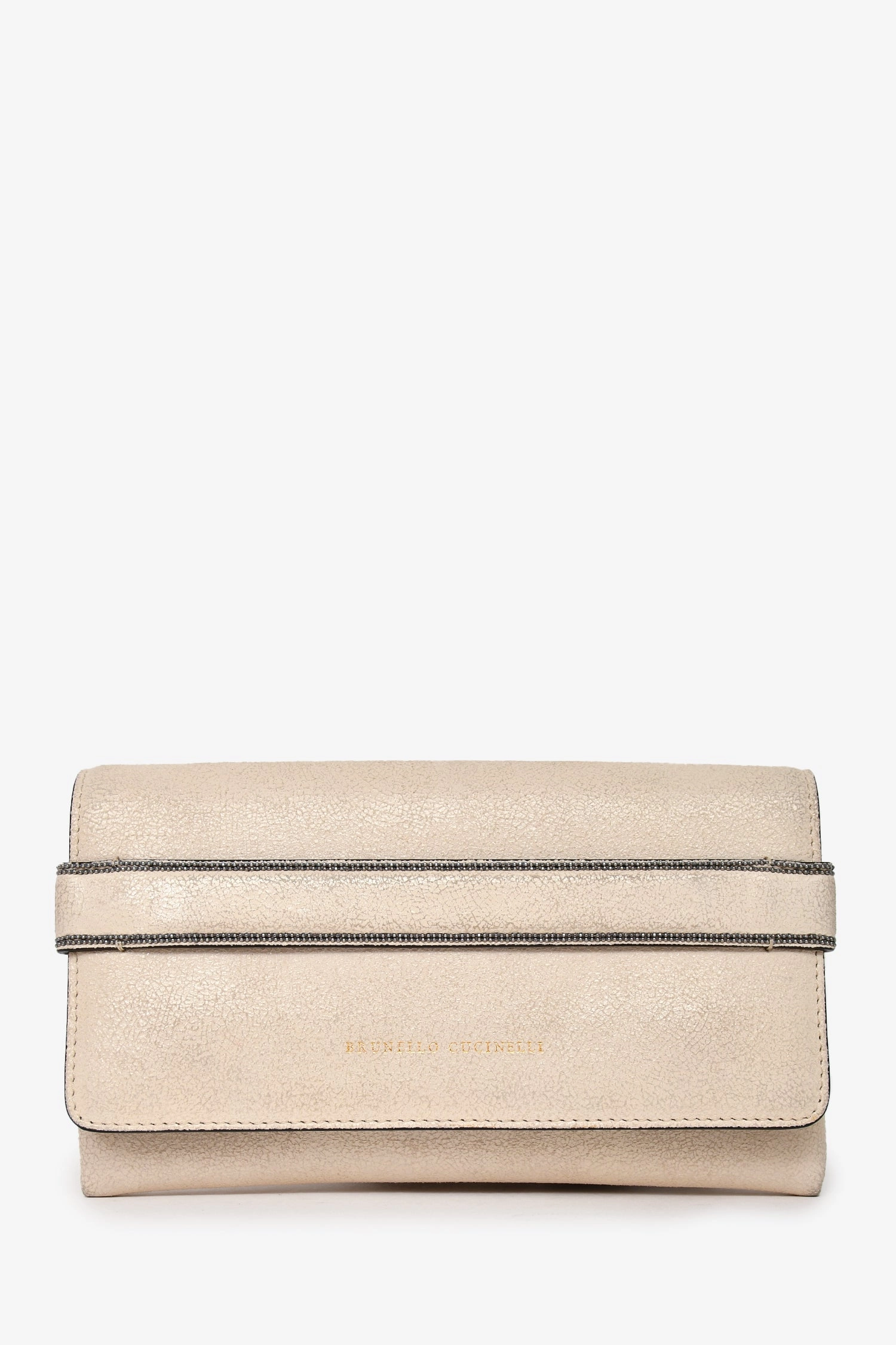 Brunello Cucinelli Cream Suede Beaded Flap Crossbody