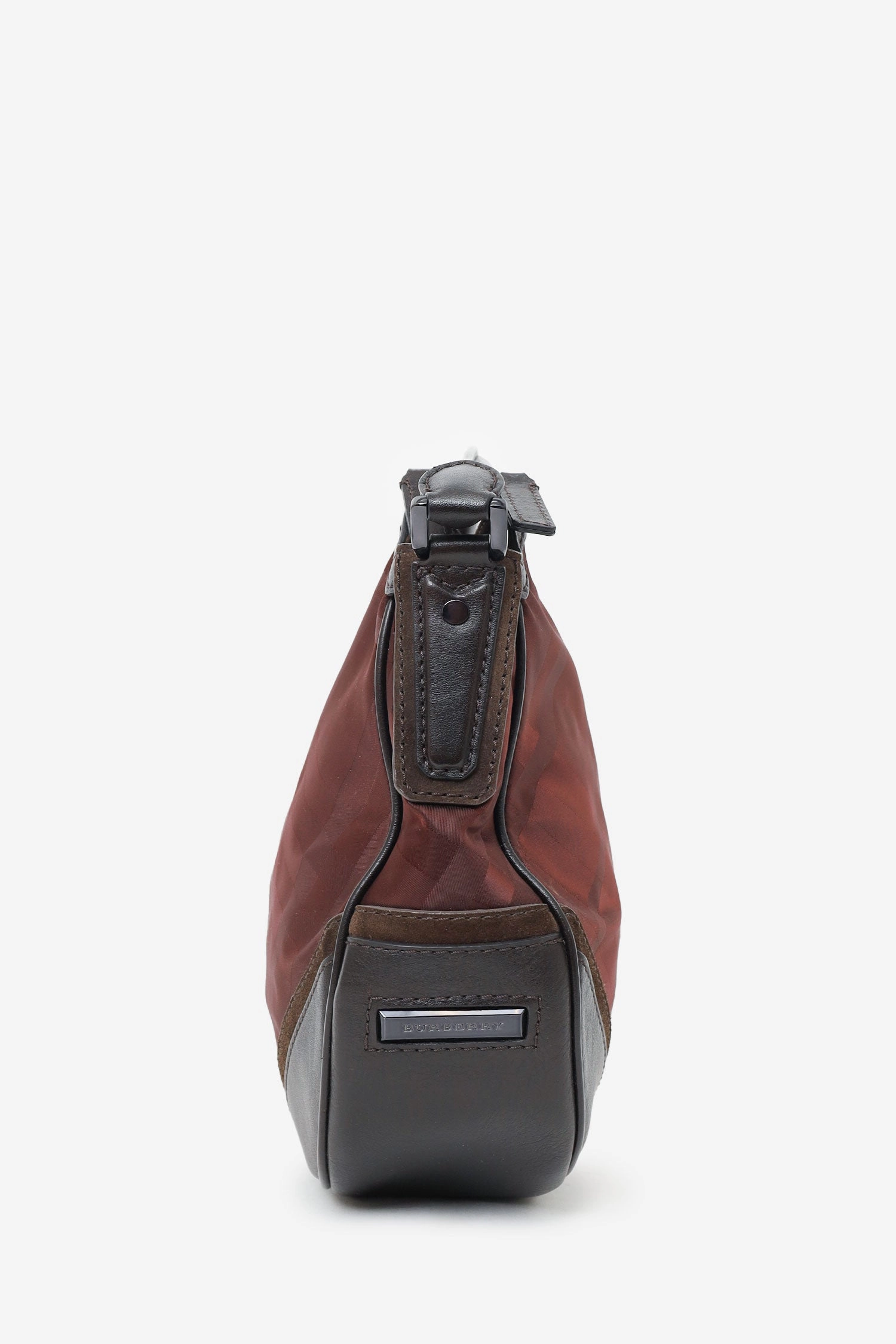 Burberry Burgundy Tonal Check Nylon Medium Maskell Hobo