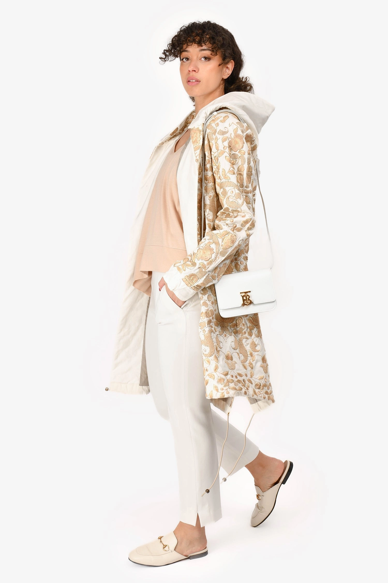 Burberry White Leather Mini TB Crossbody Bag