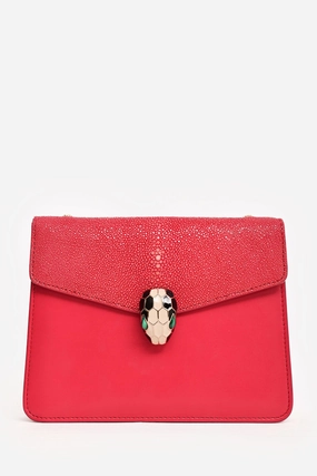 Bvlgari Pink Leather/Stingray Serpenti Crossbody (As Is)