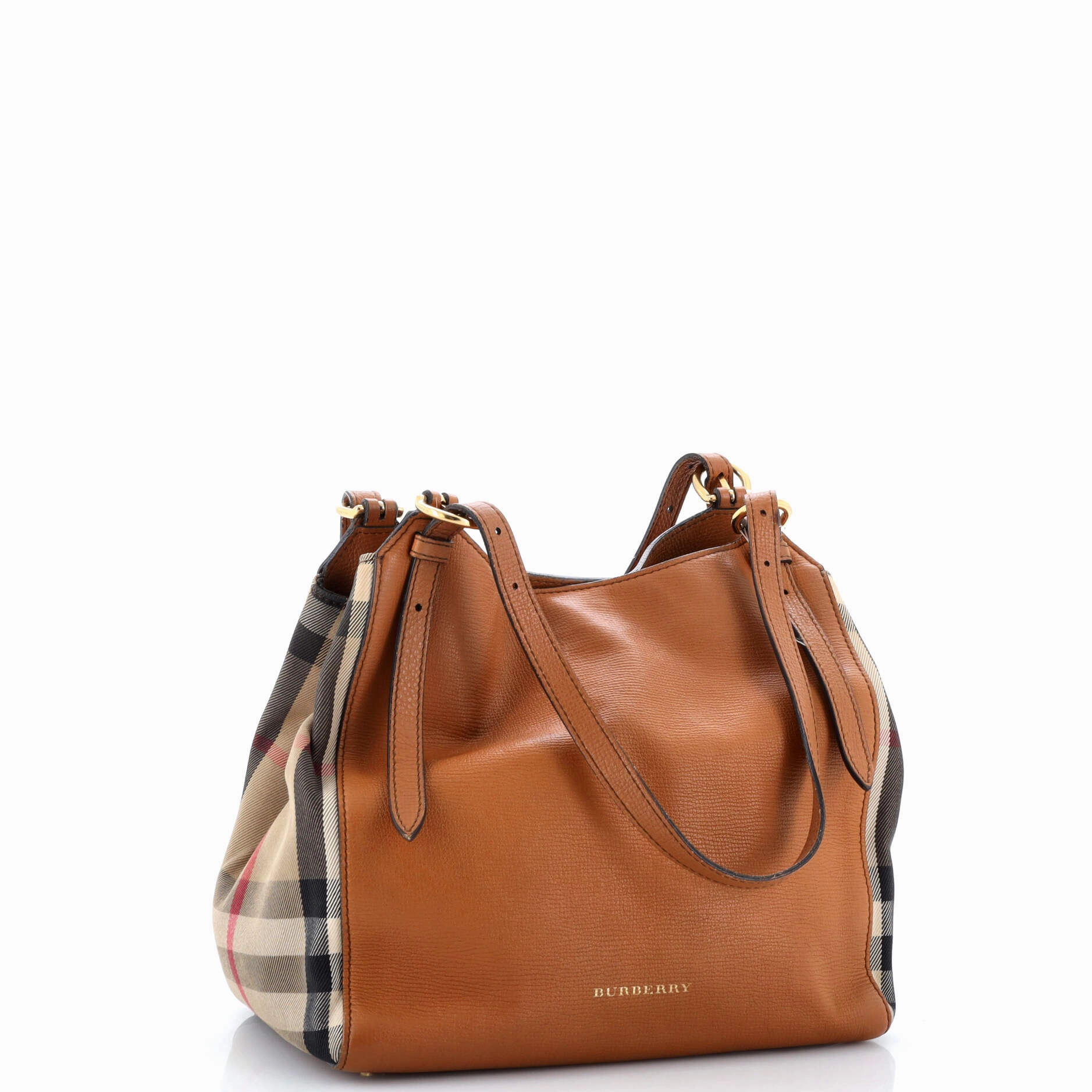 Canterbury Tote Leather and House Check Canvas Small