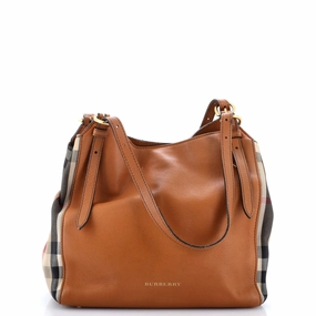 Canterbury Tote Leather and House Check Canvas Small