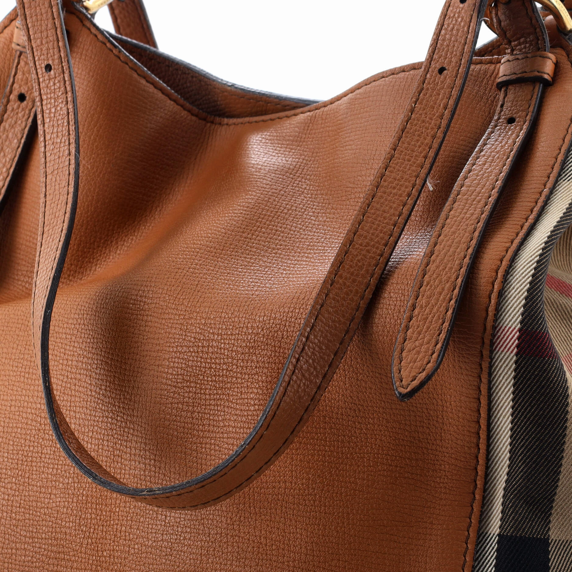 Canterbury Tote Leather and House Check Canvas Small