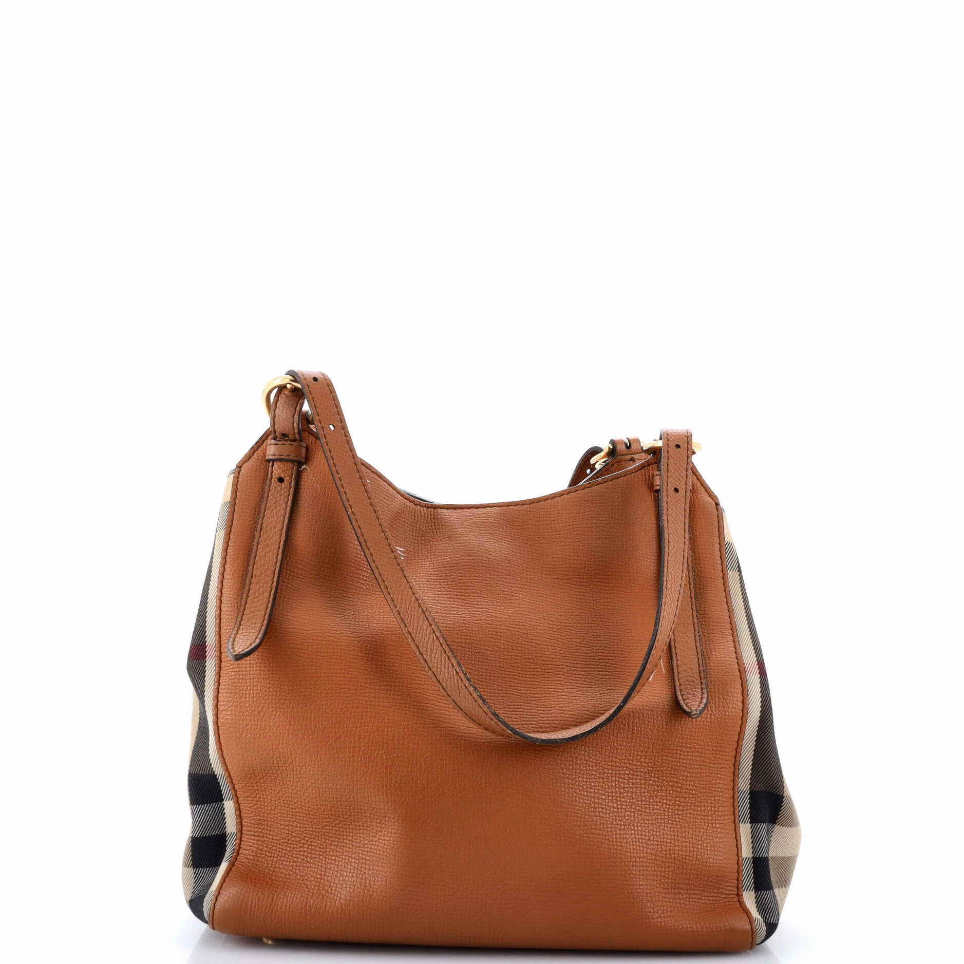 Canterbury Tote Leather and House Check Canvas Small