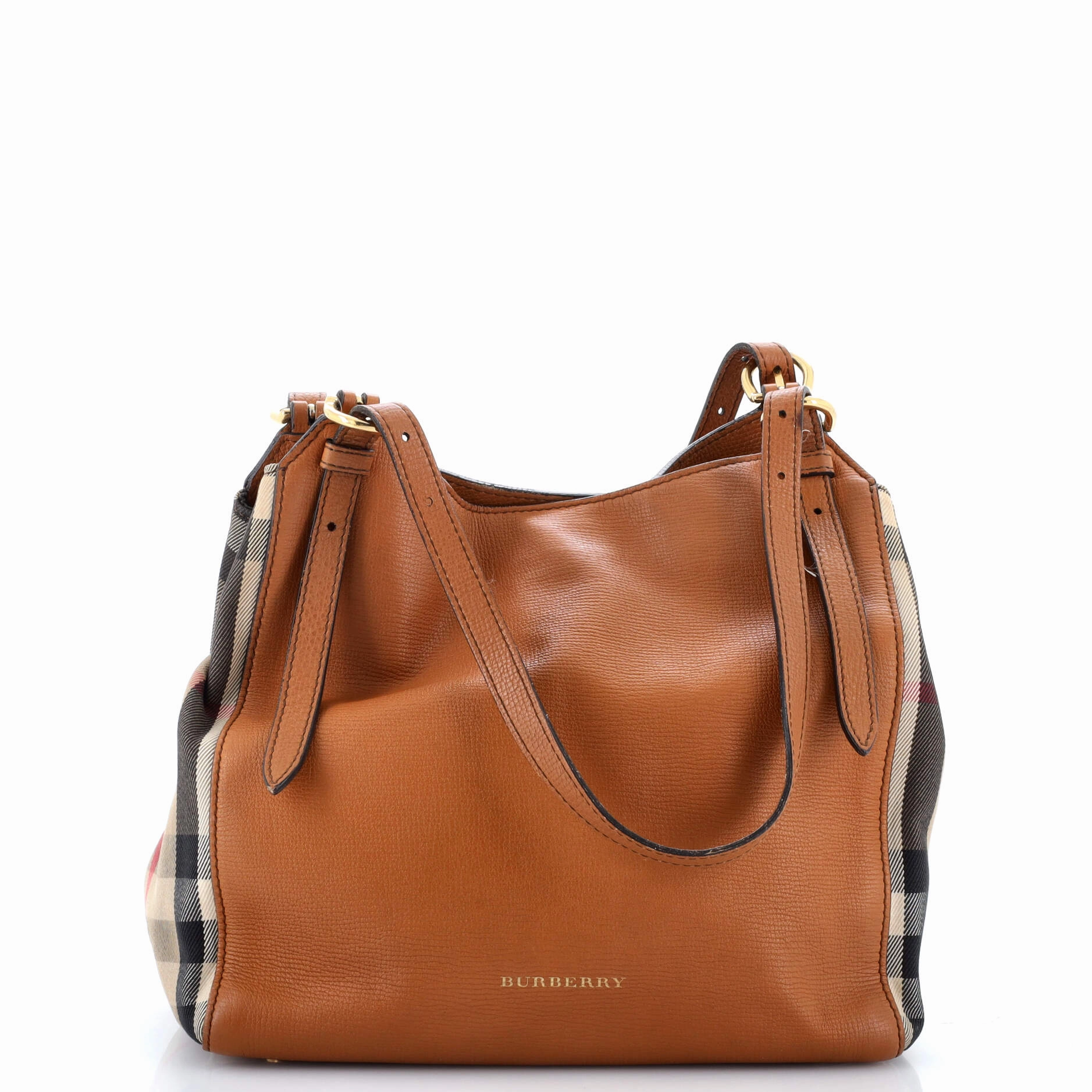 Canterbury Tote Leather and House Check Canvas Small