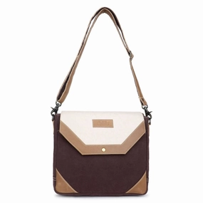 Canvas & Leather Crossbody Bag In Isabelline/van Dyke
