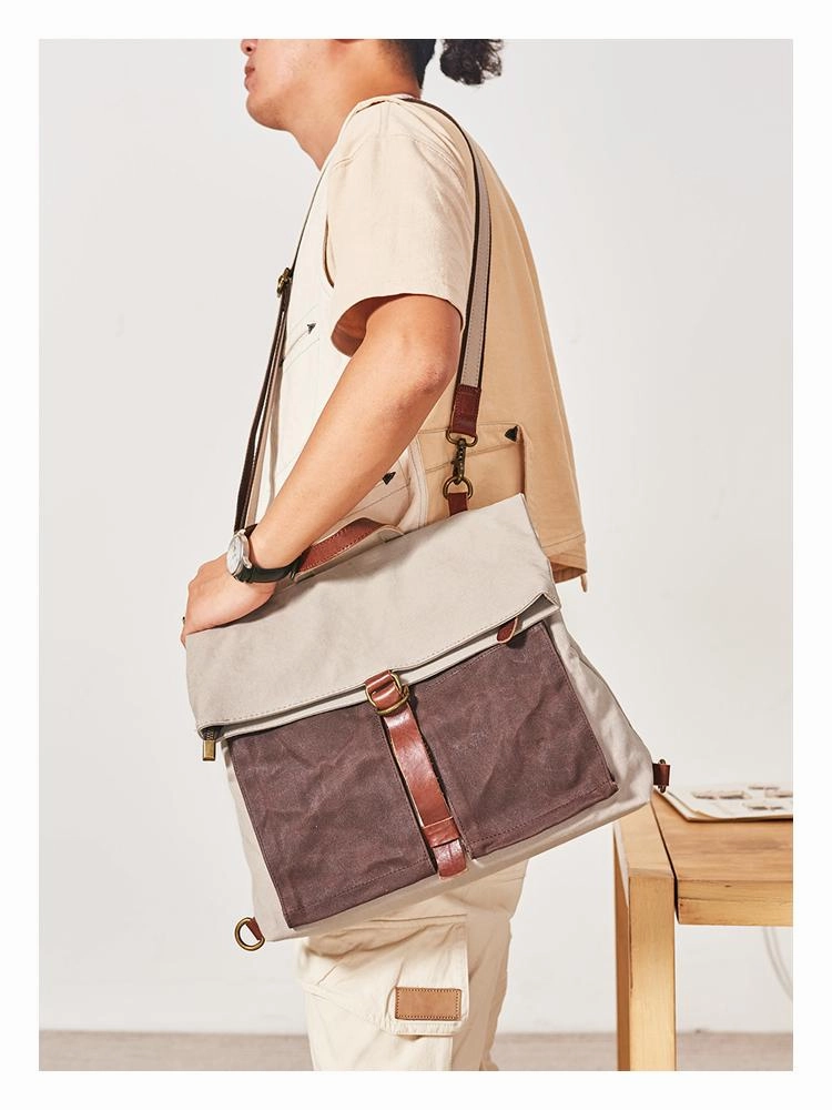 Canvas Leather Convertible Backpack Messenger Bag Satchel Backpack Mens Canvas Messenger Backpack for Men