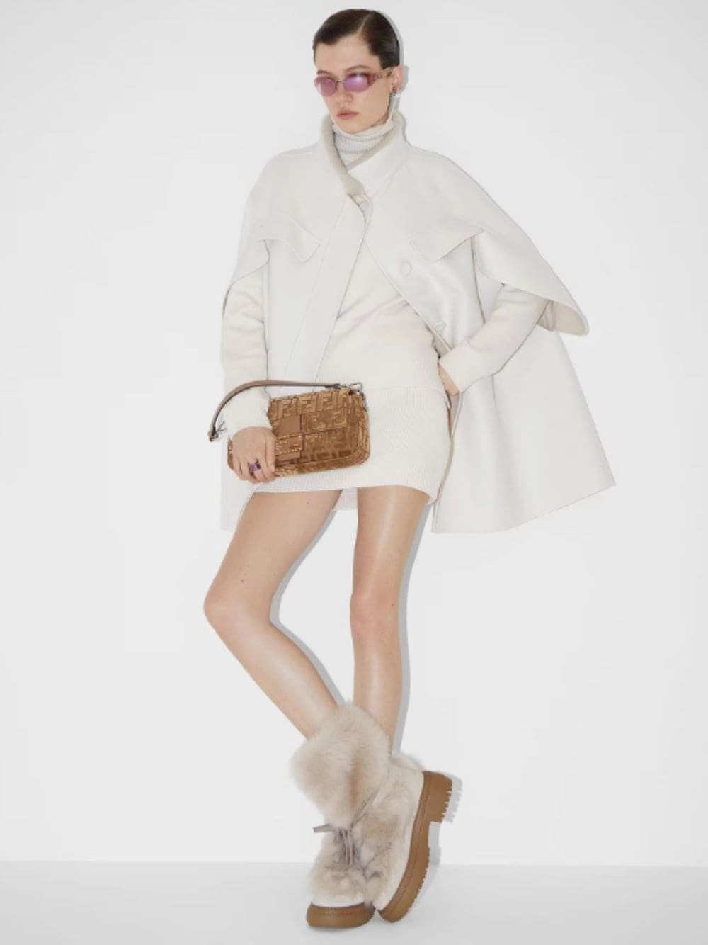 Cappuccino Jacquard Velvet Baguette Bag