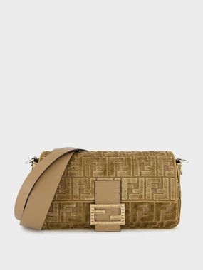 Cappuccino Jacquard Velvet Baguette Bag