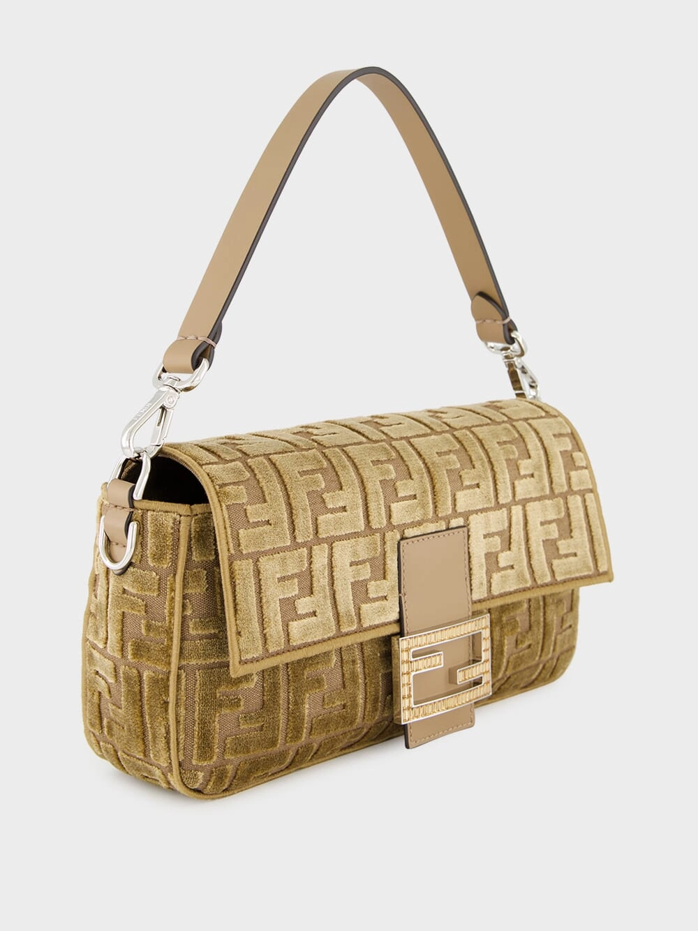 Cappuccino Jacquard Velvet Baguette Bag