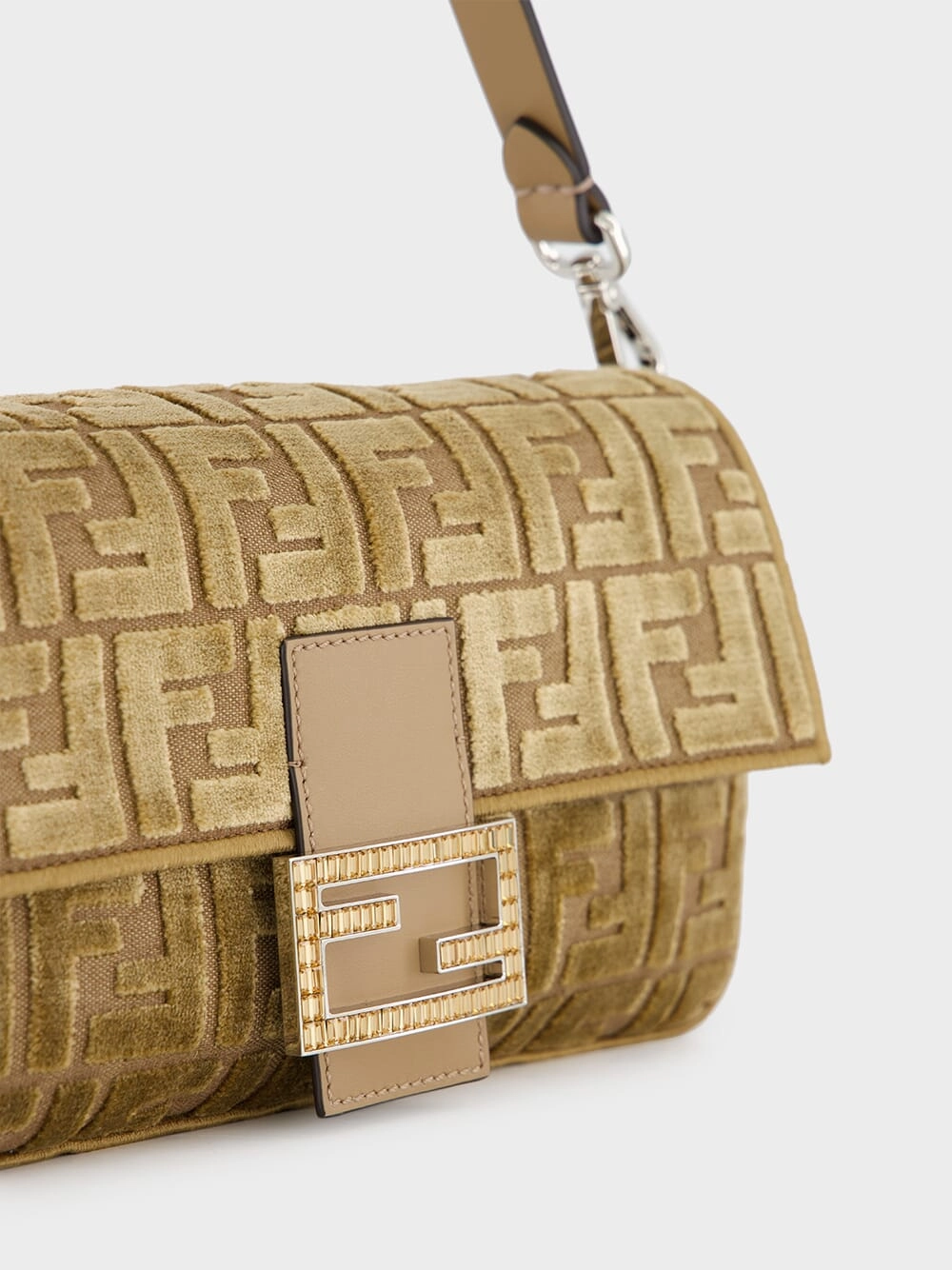 Cappuccino Jacquard Velvet Baguette Bag