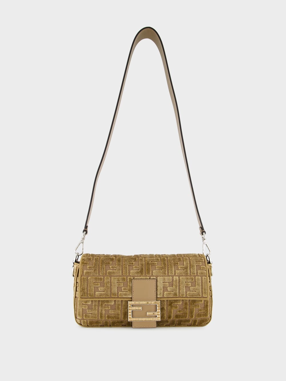Cappuccino Jacquard Velvet Baguette Bag