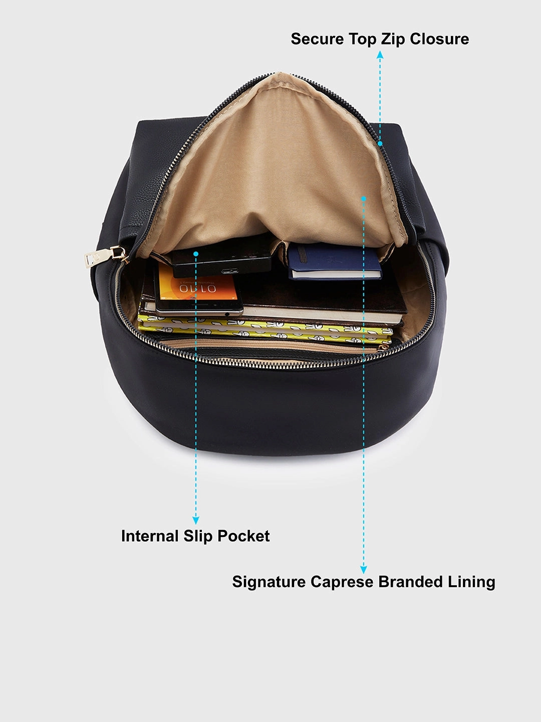 Caprese Casper Medium Black Casual Backpack