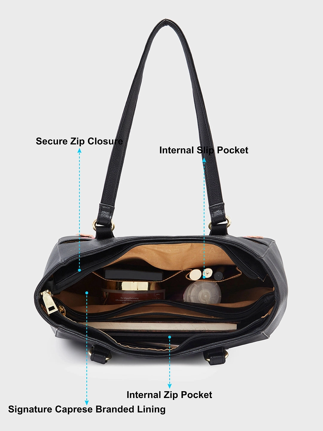 Caprese Erica Medium Floral Black Tote Bag