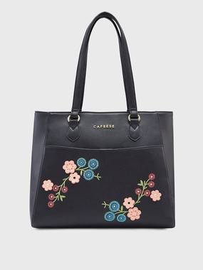 Caprese Erica Medium Floral Black Tote Bag