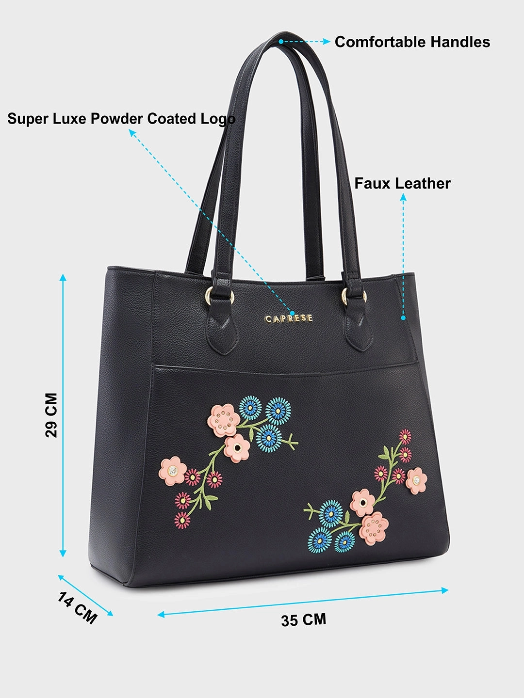 Caprese Erica Medium Floral Black Tote Bag
