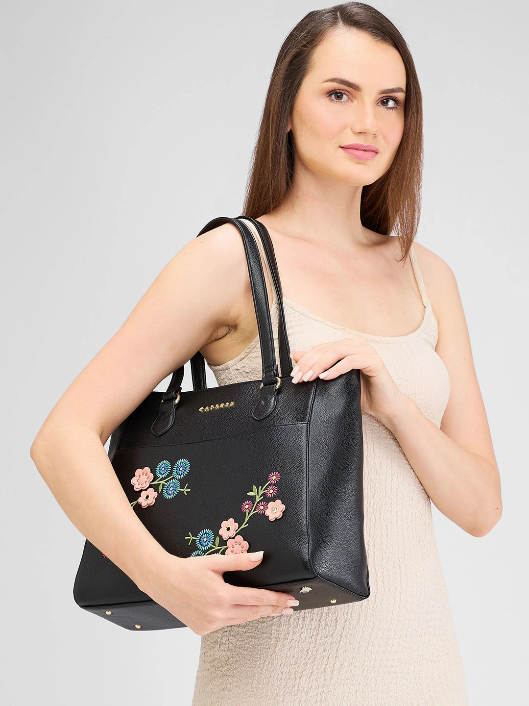 Caprese Erica Medium Floral Black Tote Bag