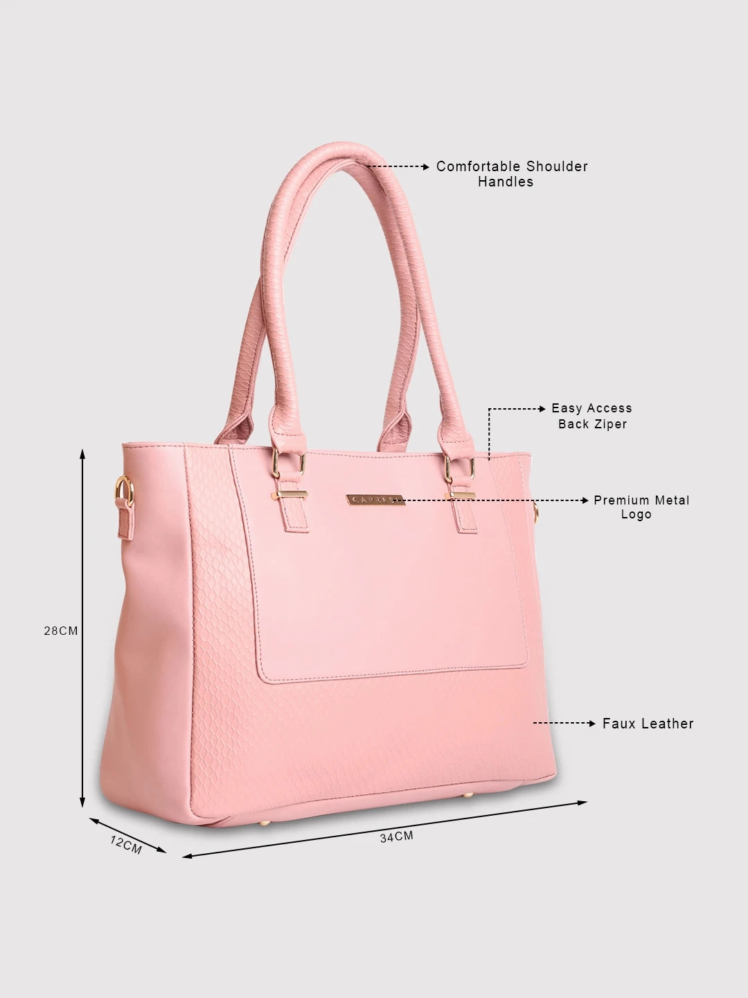 Caprese Fiona Large Light Pink Office Tote Bag