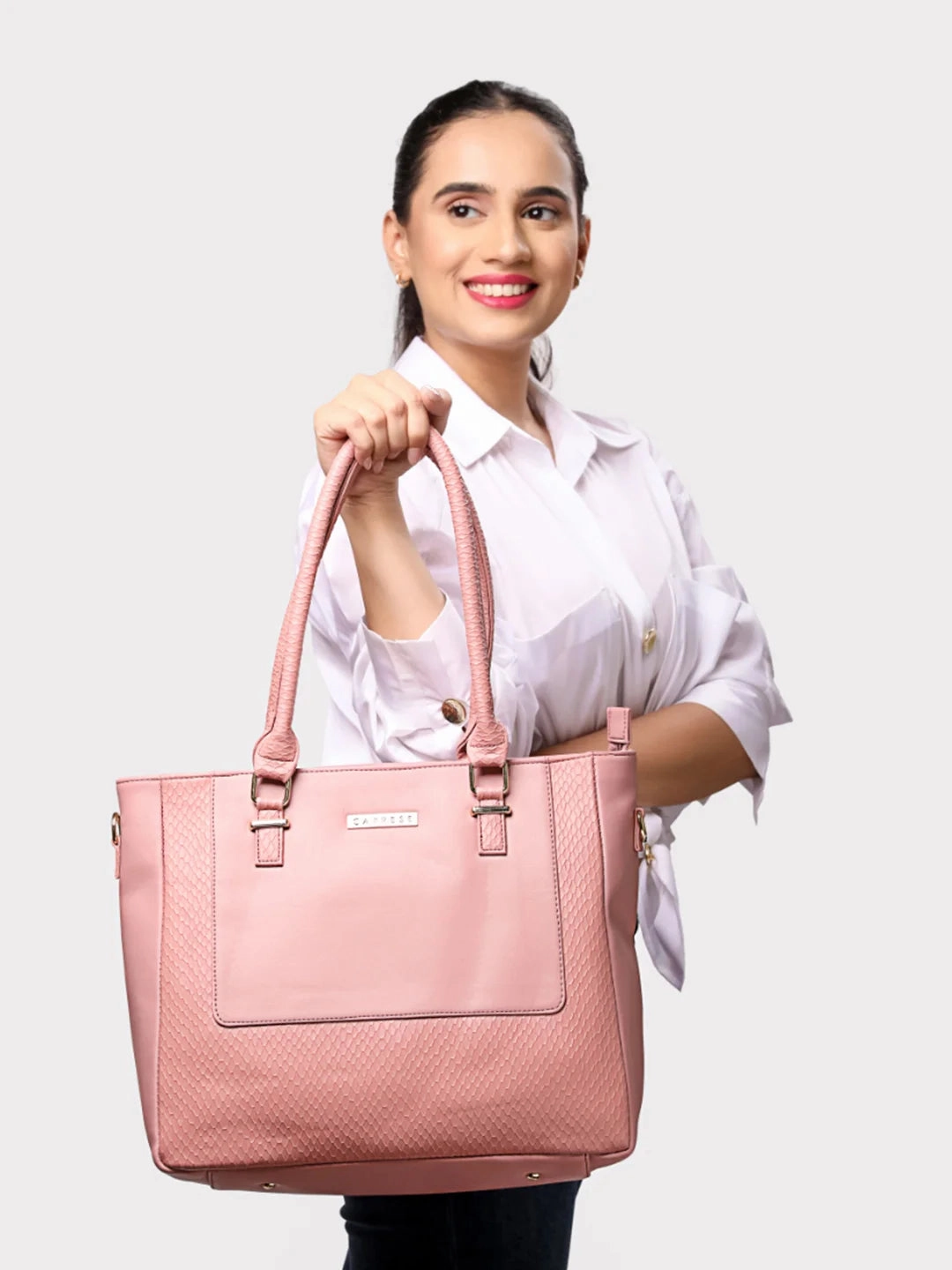 Caprese Fiona Large Light Pink Office Tote Bag