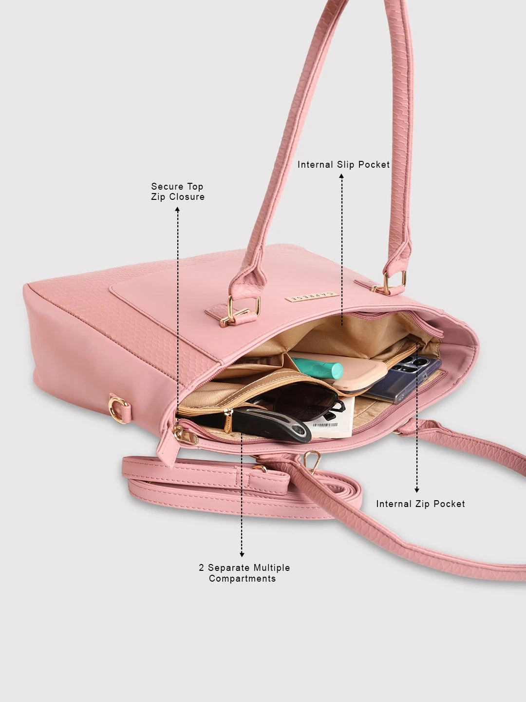 Caprese Fiona Large Light Pink Office Tote Bag