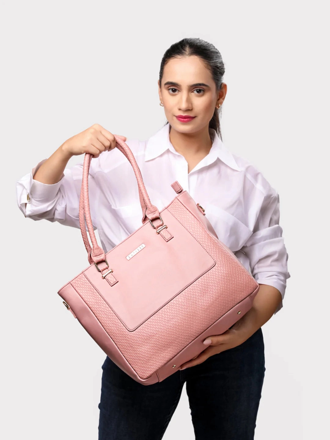 Caprese Fiona Large Light Pink Office Tote Bag
