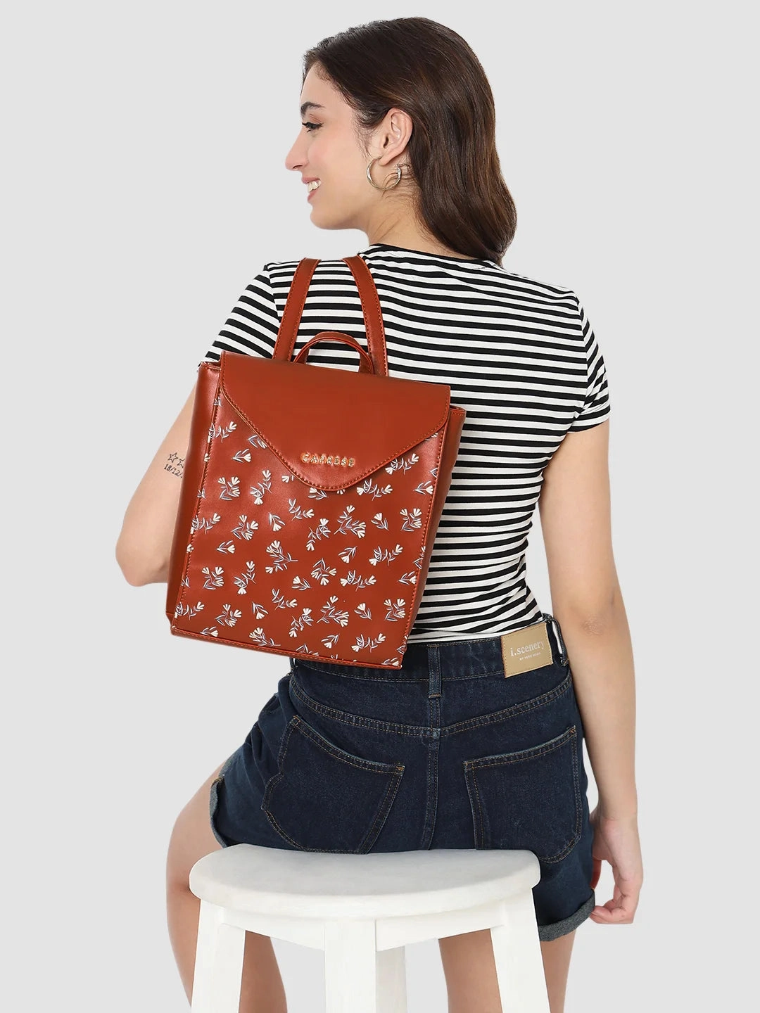 Caprese Merida Large Tan Printed Backpack