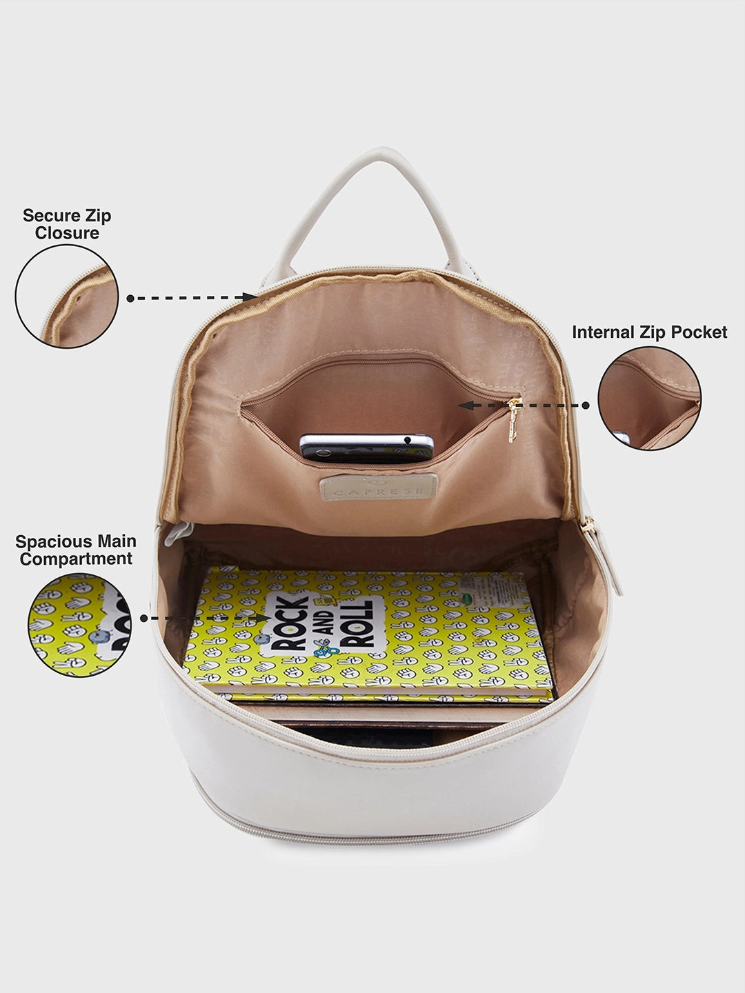 Caprese Merlin Medium Beige Backpack