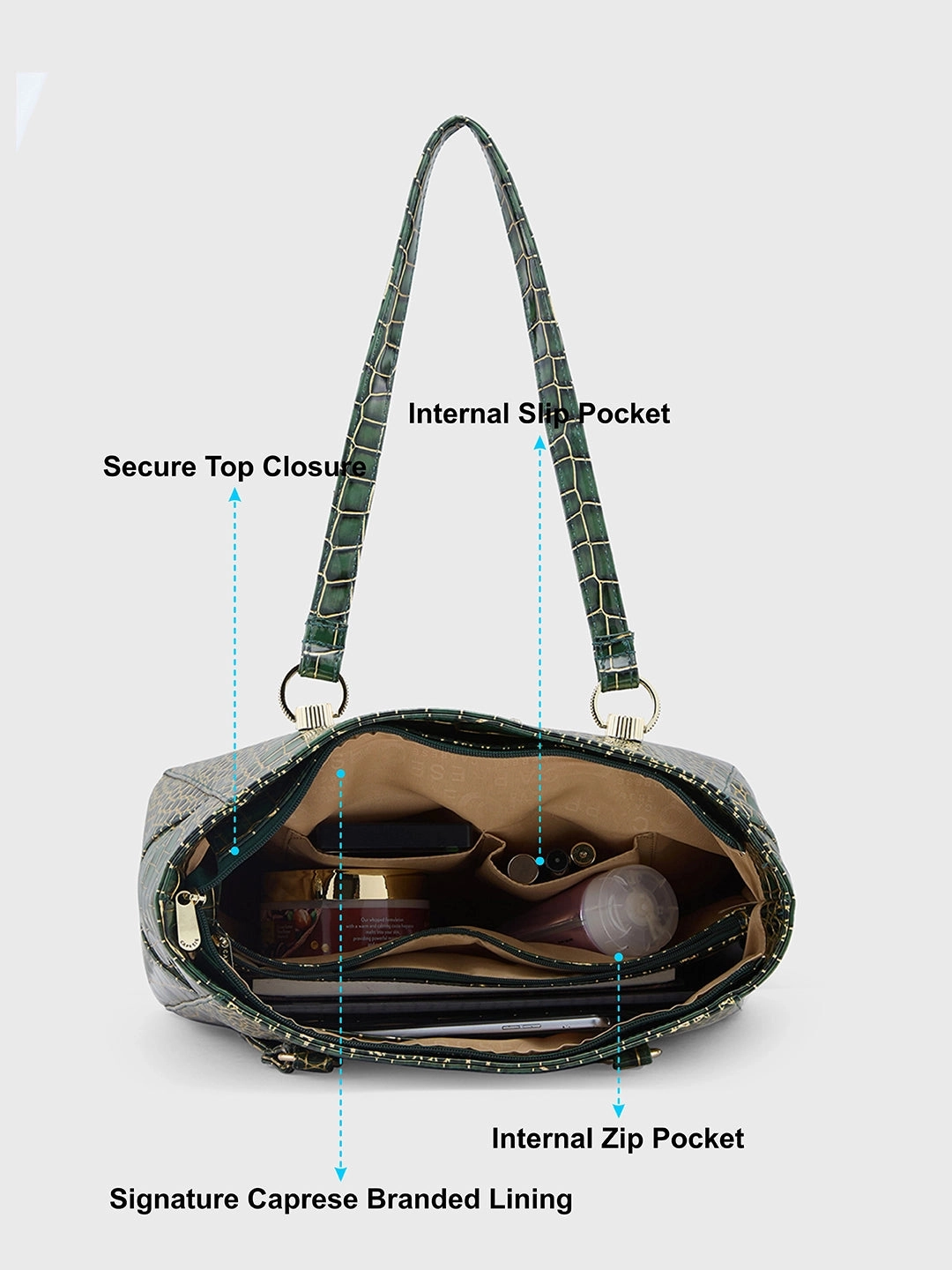 Caprese Miranda Large Croco Green Tote Bag