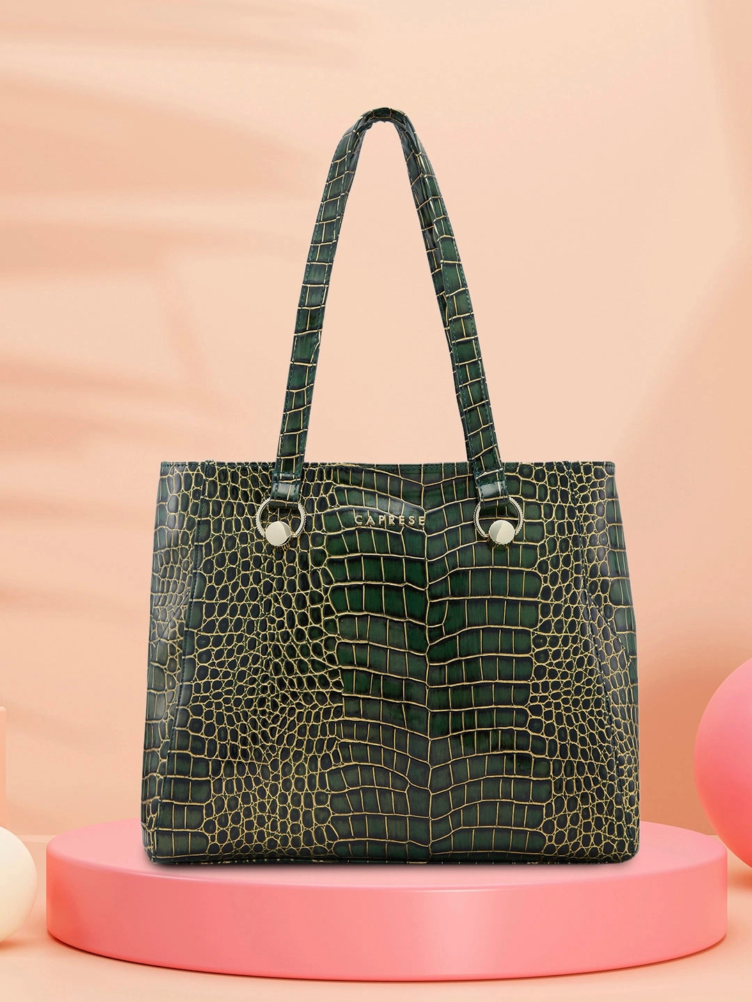 Caprese Miranda Large Croco Green Tote Bag