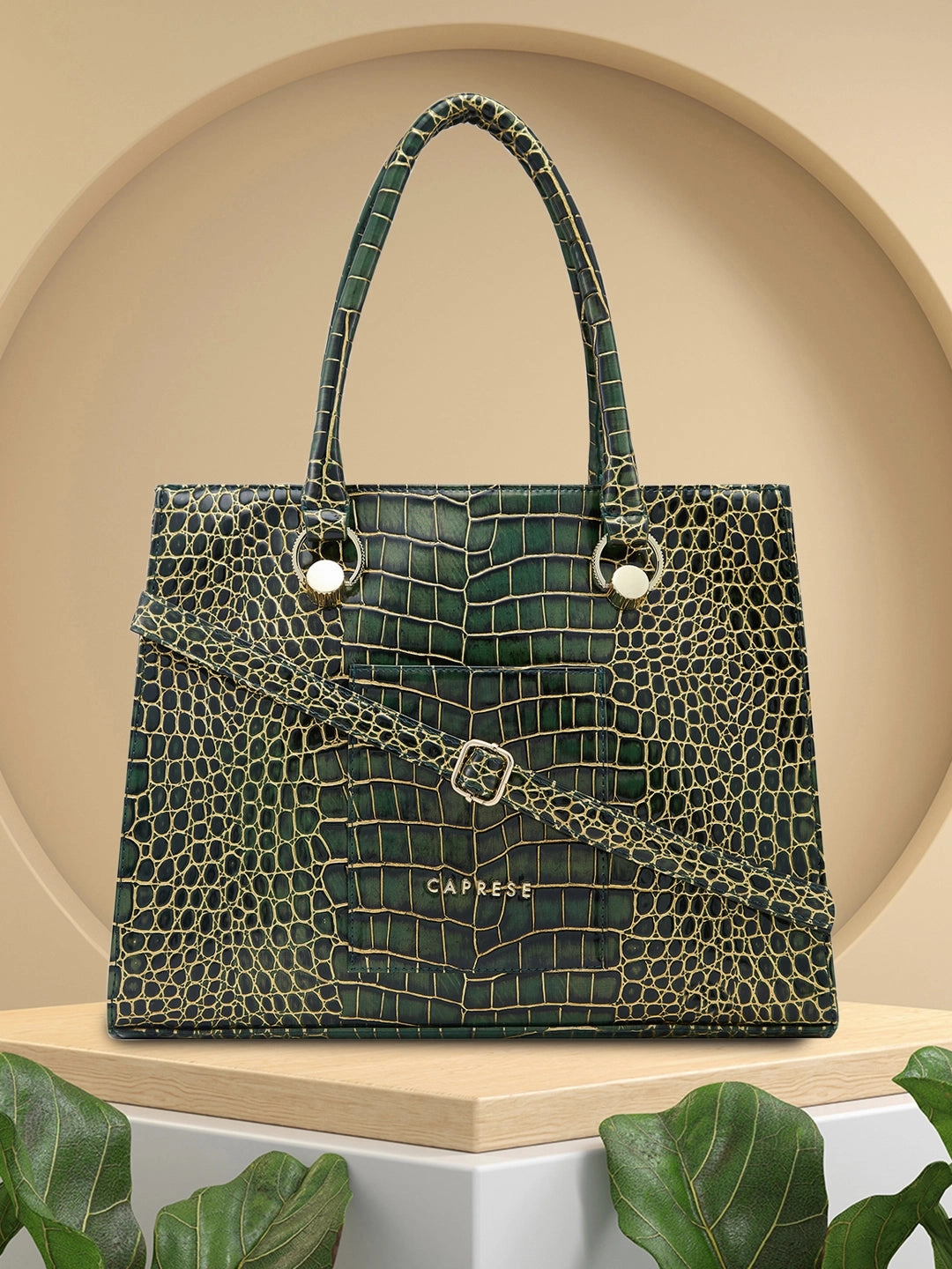 Caprese Miranda Medium Croco Green Tote Bag