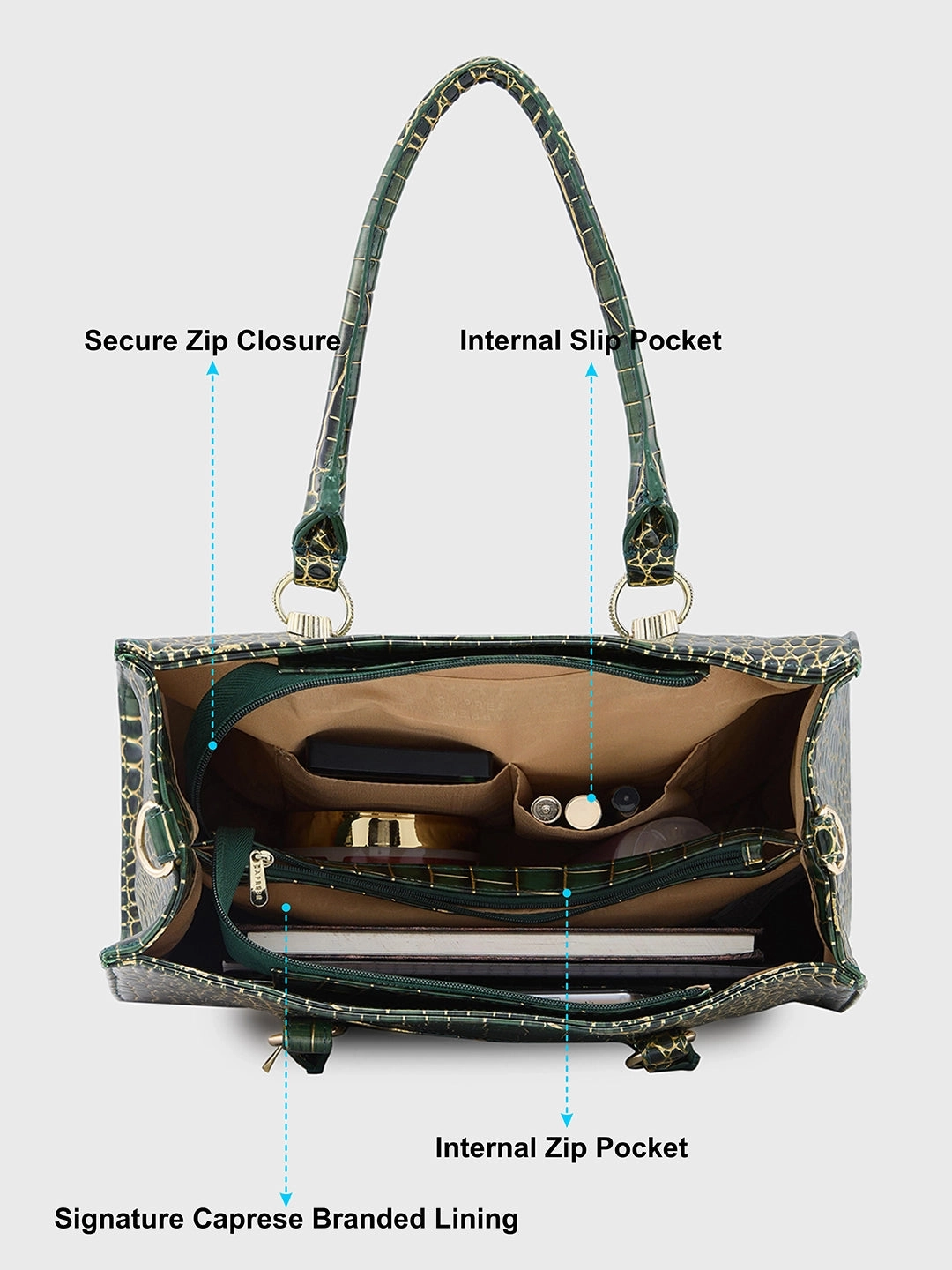 Caprese Miranda Medium Croco Green Tote Bag