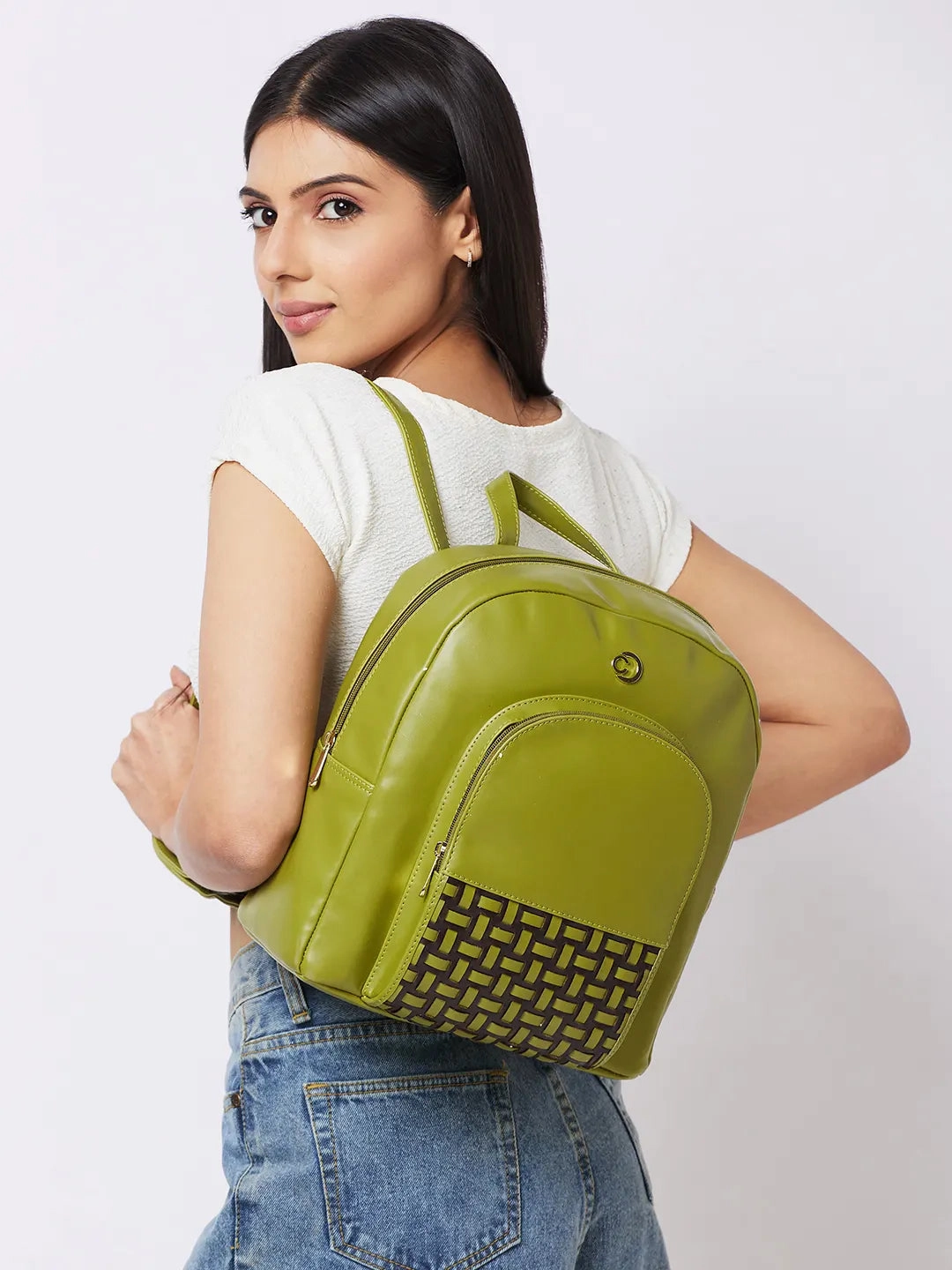Caprese Zeta Quilted Large Olive Backpack