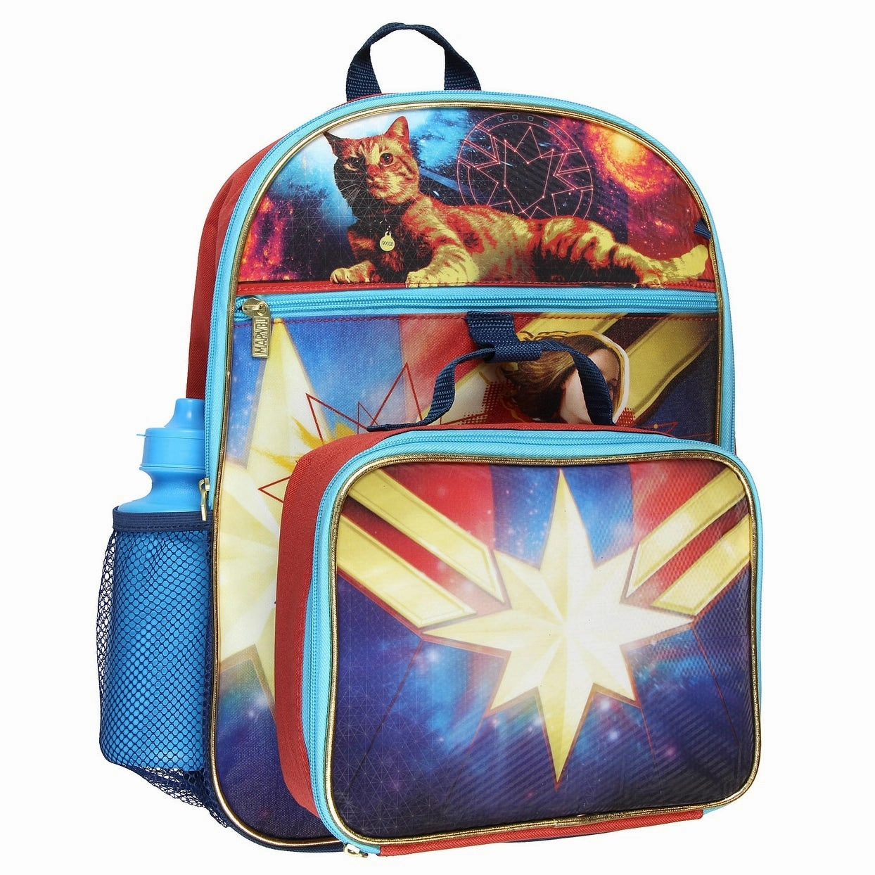 Captain Marvel Backpack Lunch Kit Water Bottle 5 Pc. Mega Set - One Size