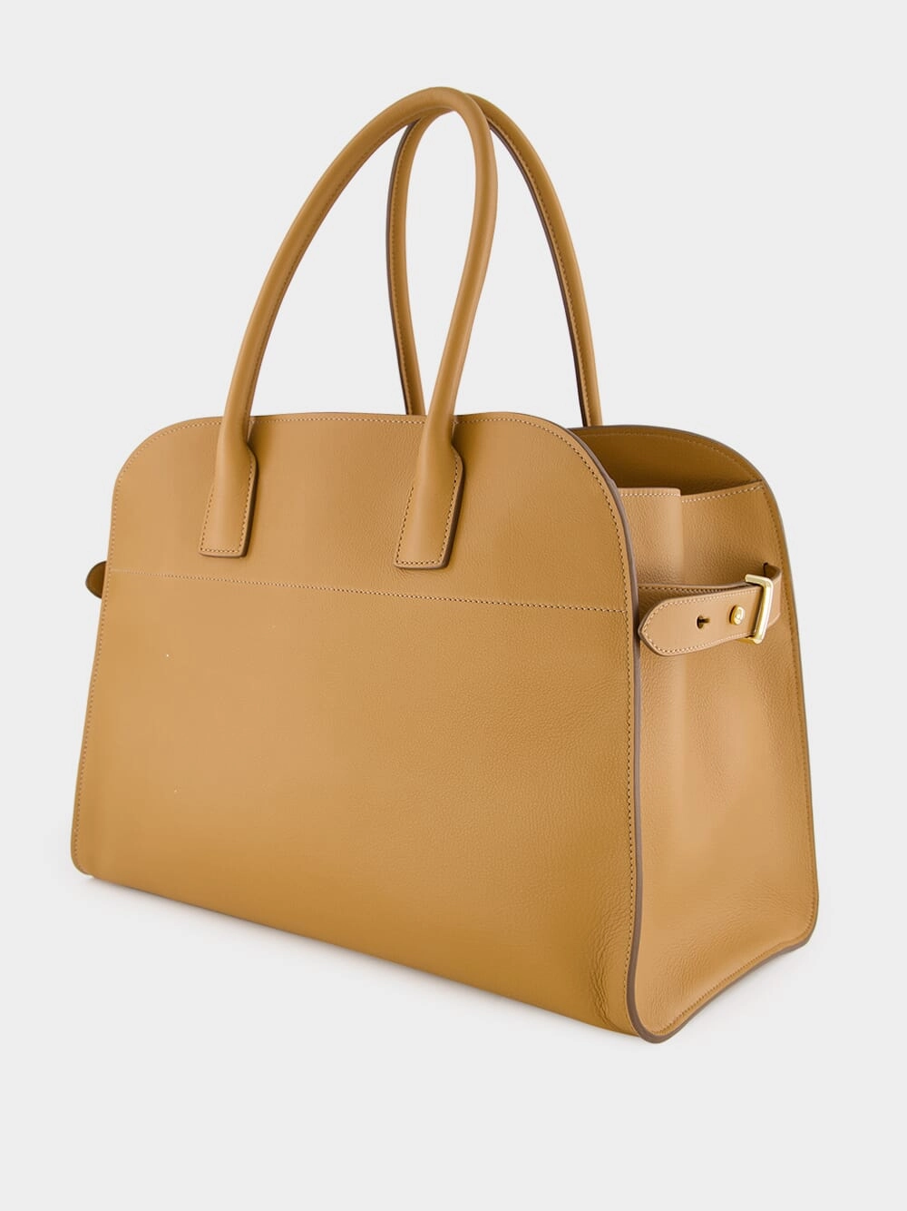 Caramel Large Leather Tote Bag with Buckles