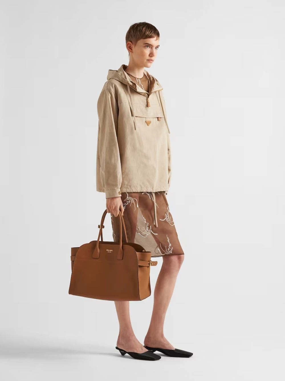 Caramel Large Leather Tote Bag with Buckles