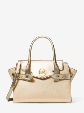 Carmen Medium Metallic Faux Leather Belted Satchel