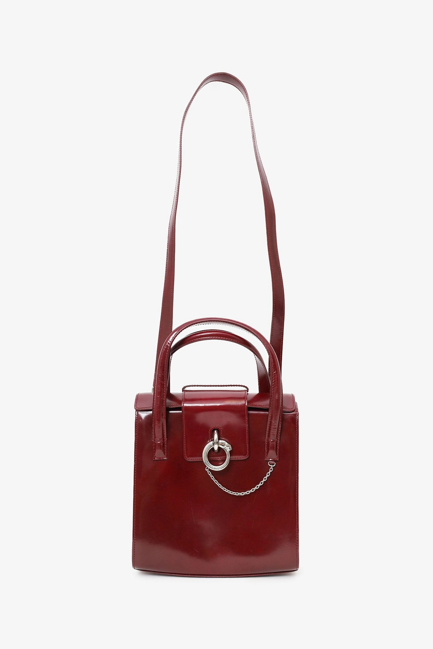 Cartier Burgundy Leather Panthre Top Handle Bag with Strap