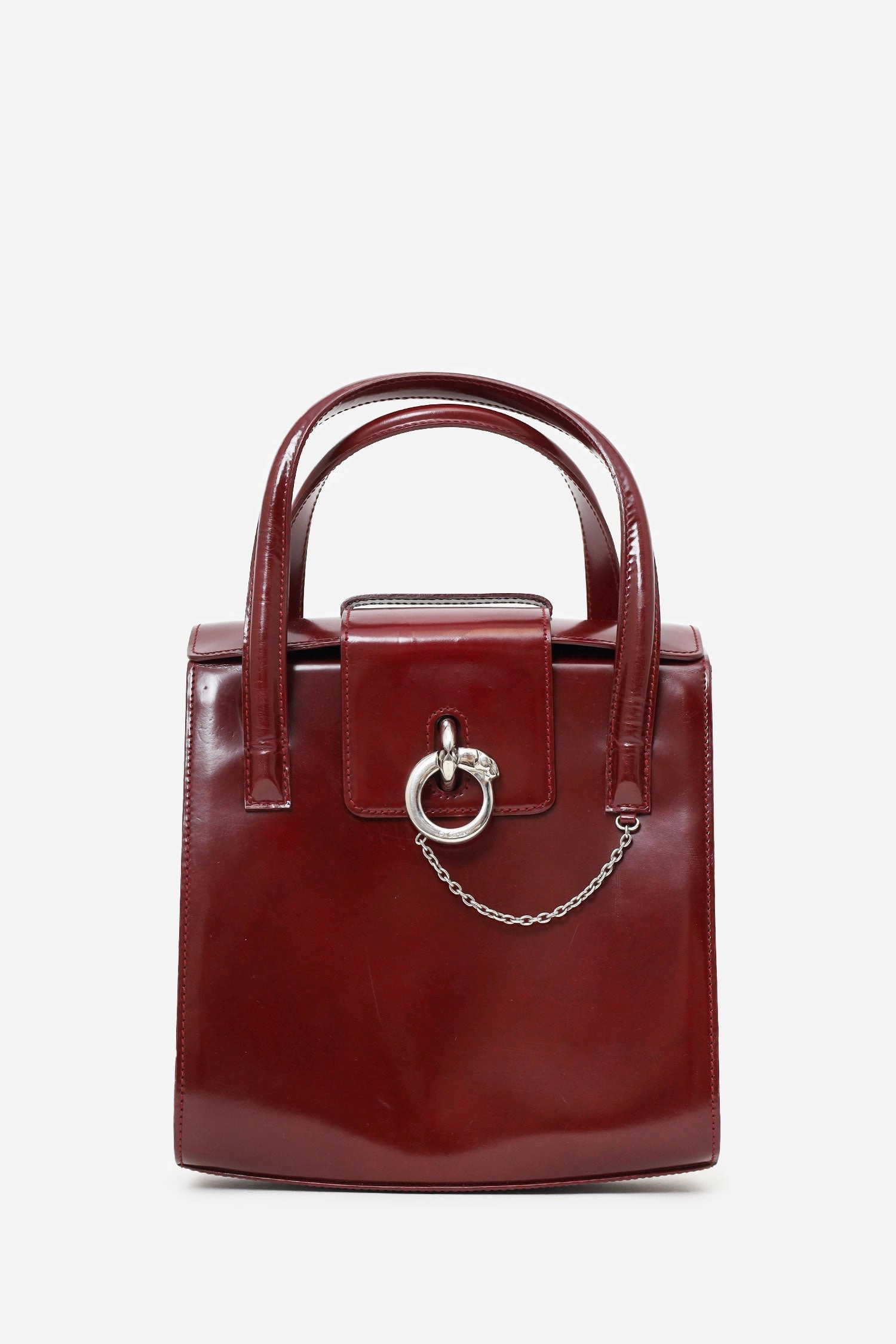 Cartier Burgundy Leather Panthre Top Handle Bag with Strap