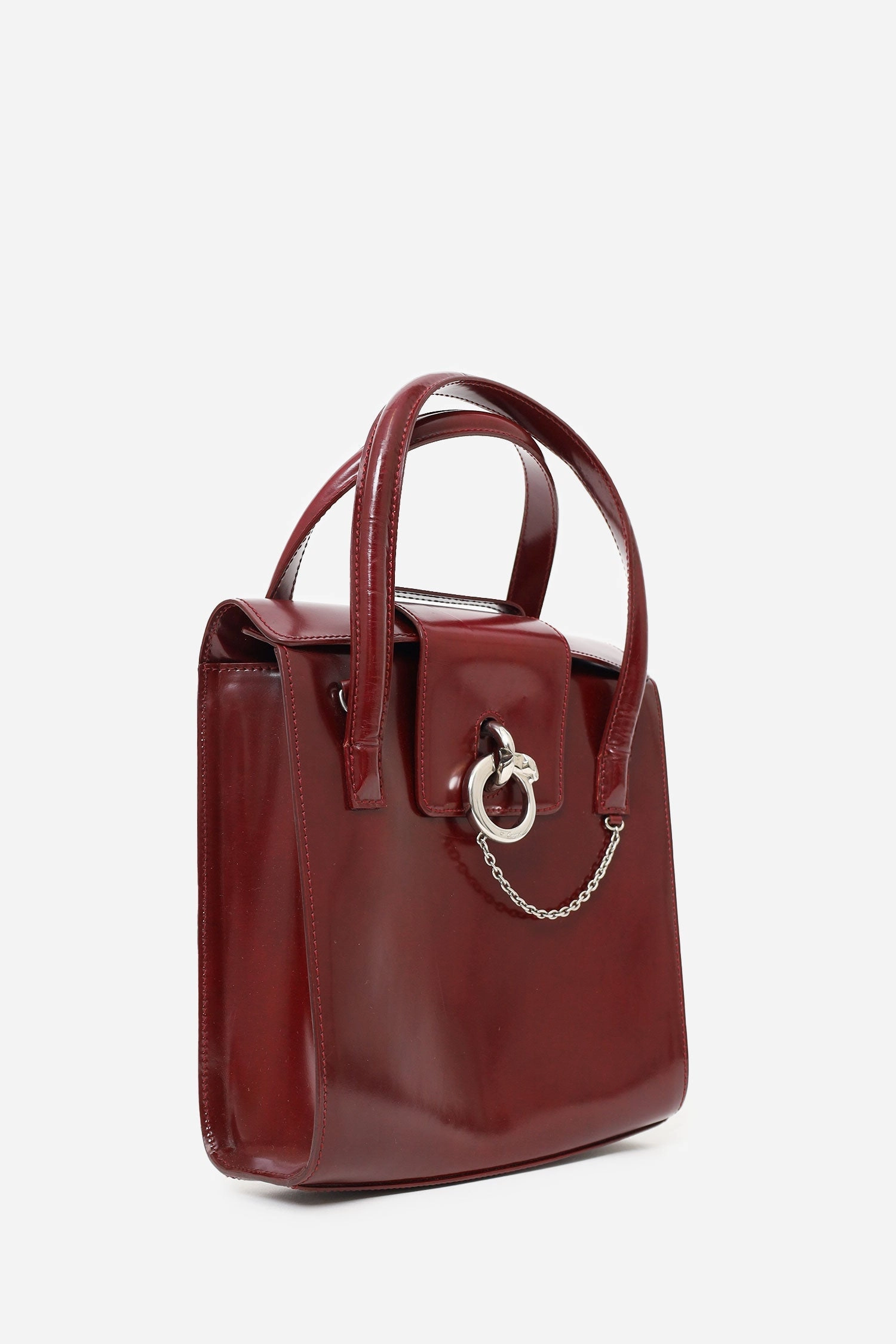 Cartier Burgundy Leather Panthre Top Handle Bag with Strap