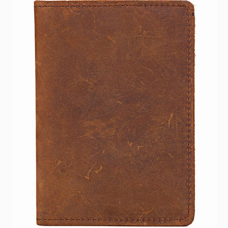 Casual Brown Leather Mens Bifold Passport Holder Travel billfold Wallet Holder For Men