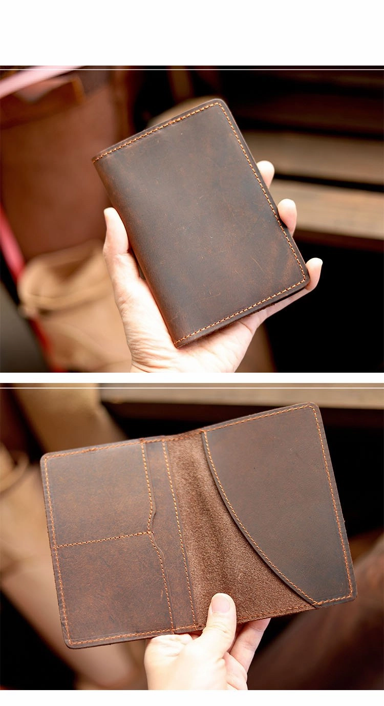 Casual Brown Leather Mens Bifold Passport Holder Travel billfold Wallet Holder For Men