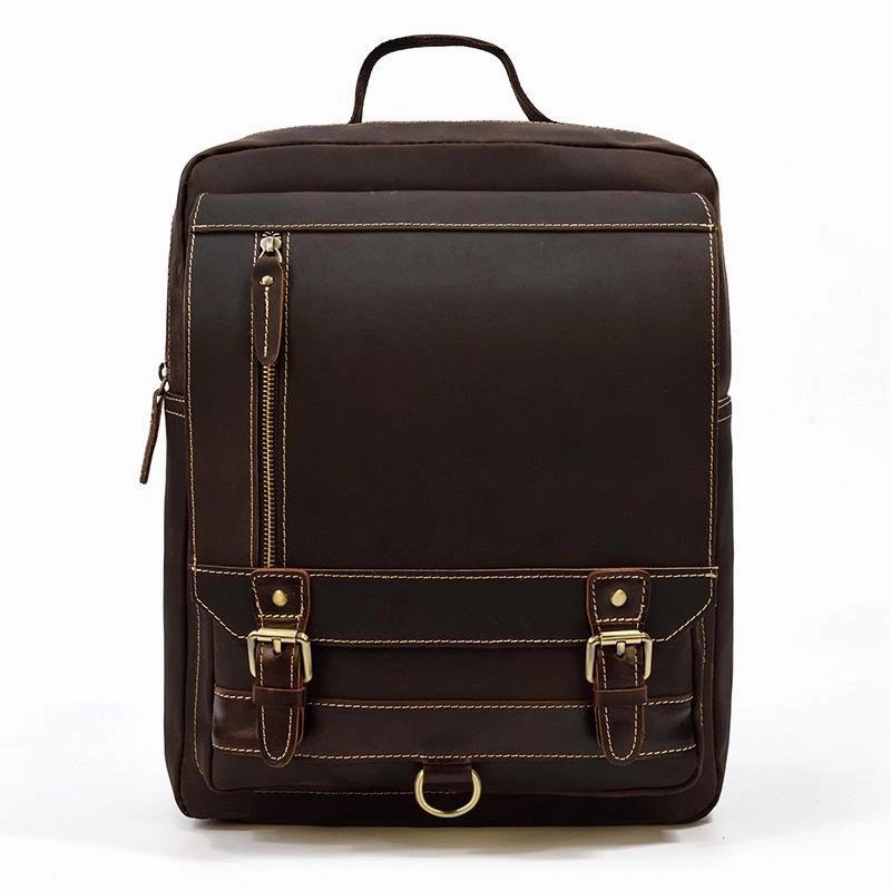 Casual Brown Mens Leather Large School Backpack Satchel Backpack Computer Backpack For Men