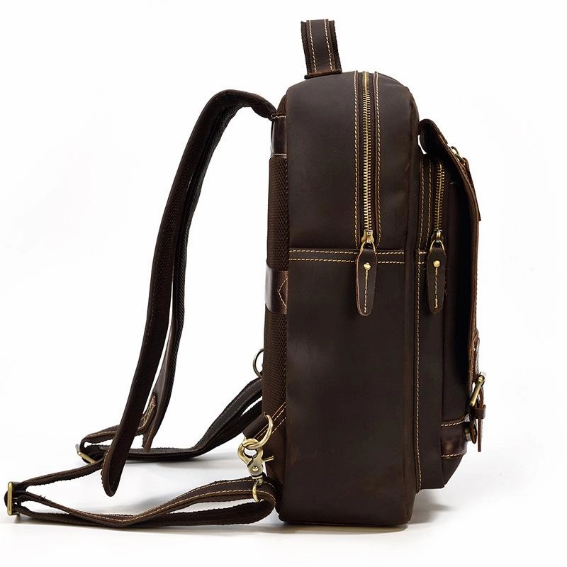 Casual Brown Mens Leather Large School Backpack Satchel Backpack Computer Backpack For Men
