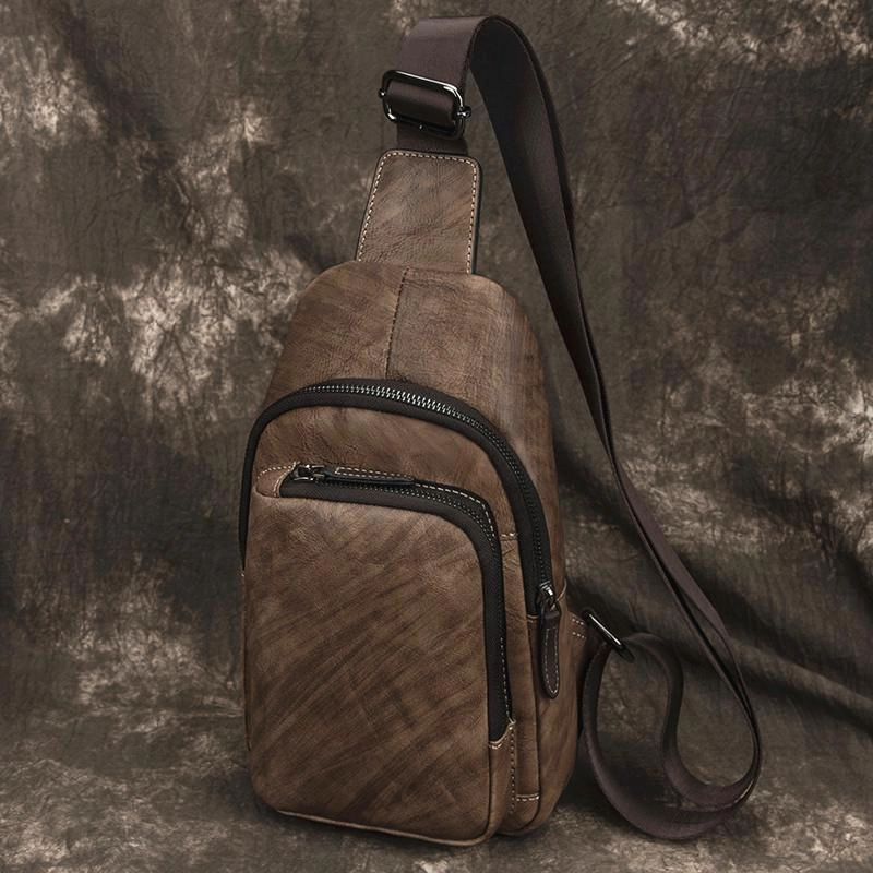 Casual Brown Sling Bag LEATHER MENS Sling Pack One Shoulder BackPack FOR MEN