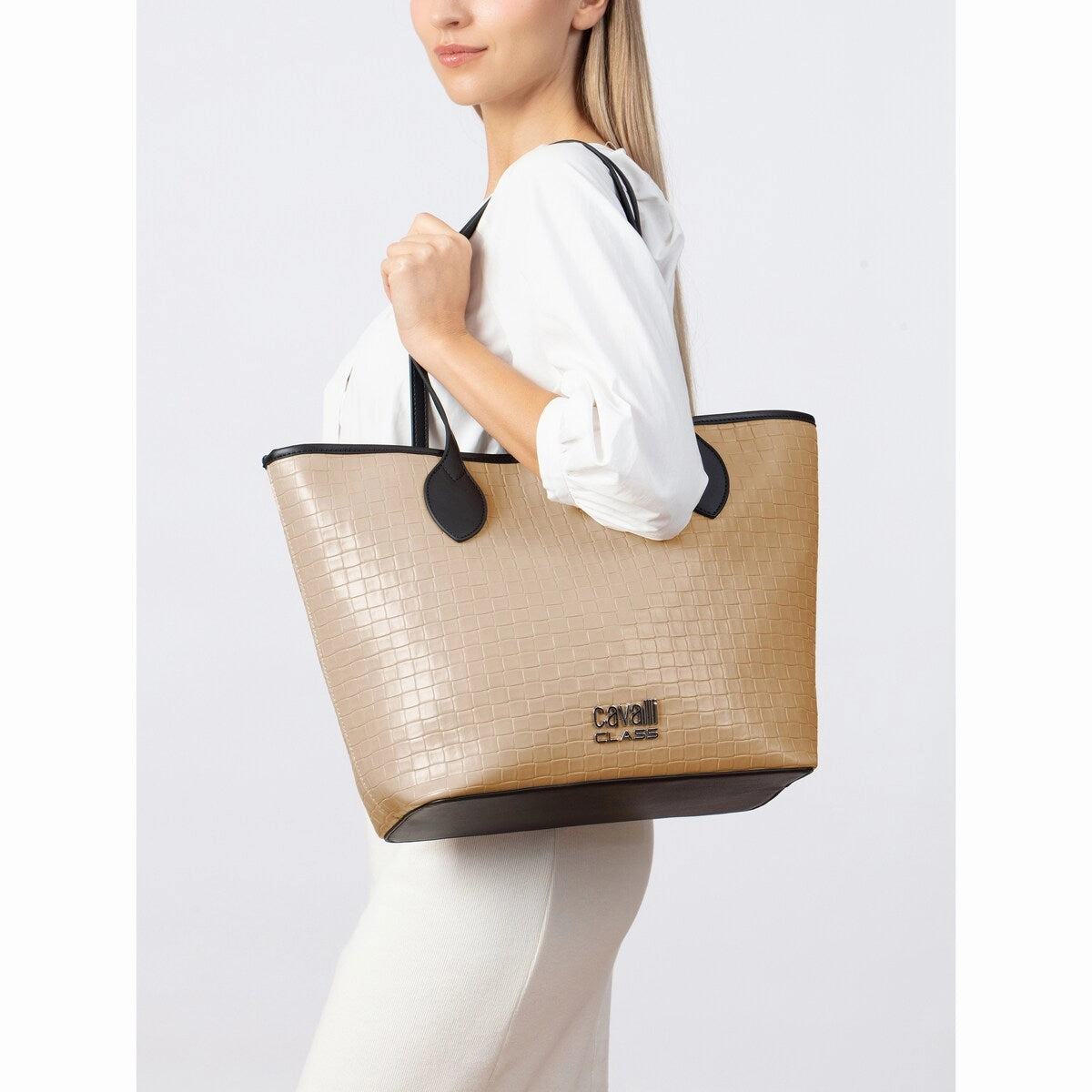 Cavalli Class Beige Everyday Soft Large Shopper Tote Bag for womens