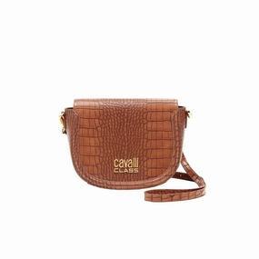 Cavalli Class TORINO Brown Medium Crocco Saddle Crossbody bag for womens