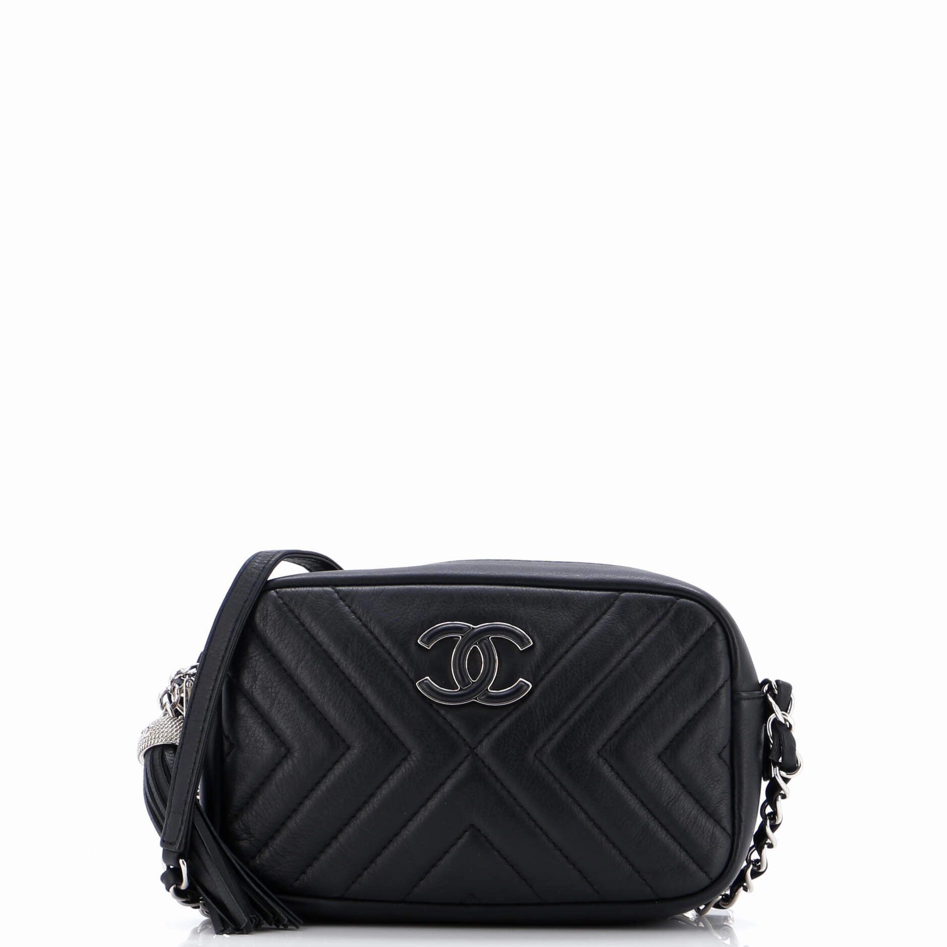 CC Tassel Camera Bag Diagonal Chevron Calfskin Mini