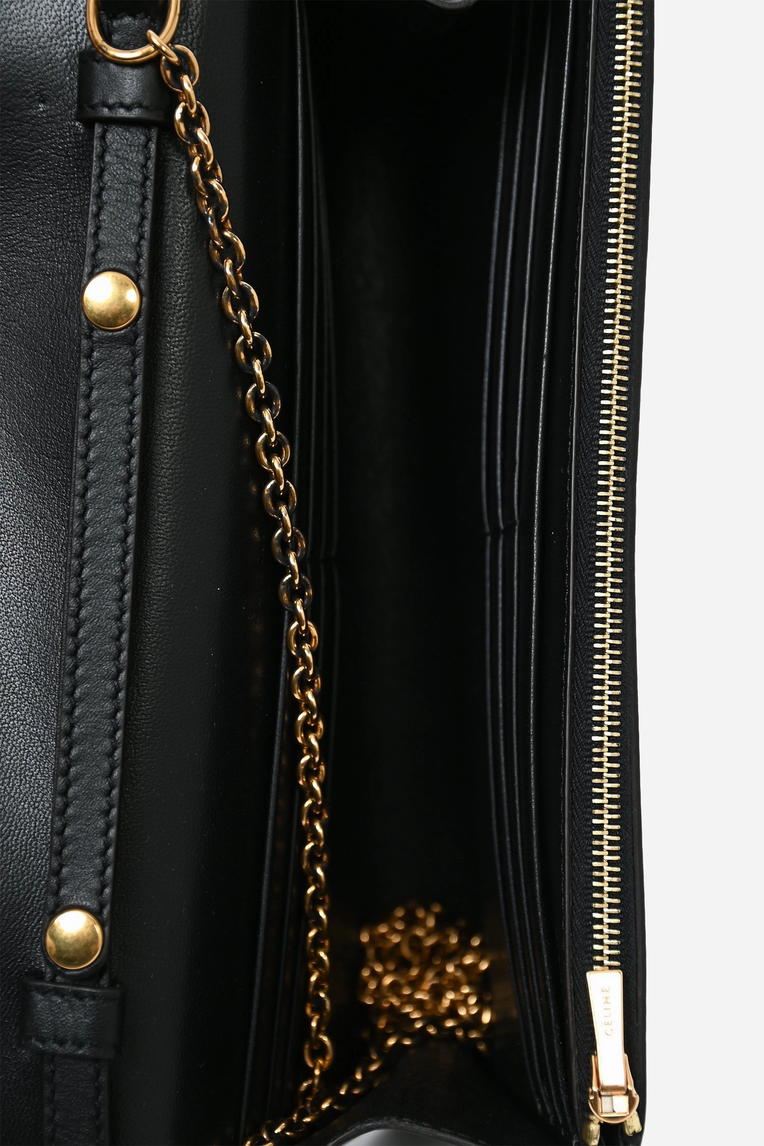 Celine 2015 Black Tricolor Leather Envelope Pocket Wallet on Chain