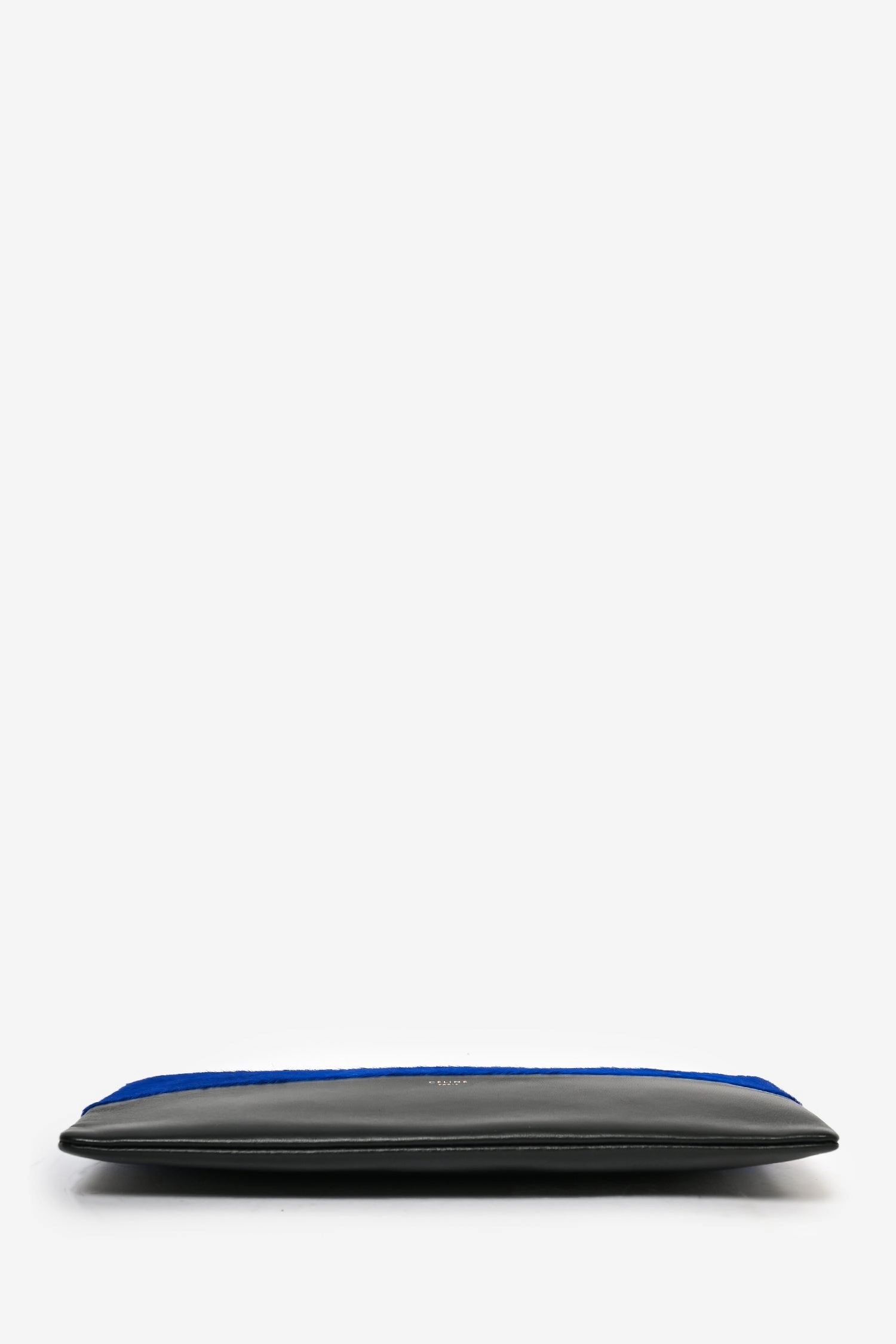 Celine Black/Blue Leather/Pony Hair Zip Clutch